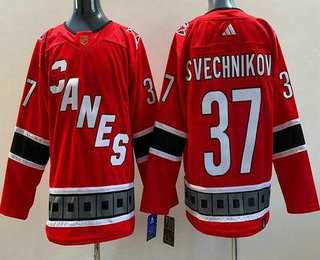 Men%27s Carolina Hurricanes #37 Andrei Svechnikov Red 2022 Reverse Retro Authentic Jersey->chicago blackhawks->NHL Jersey